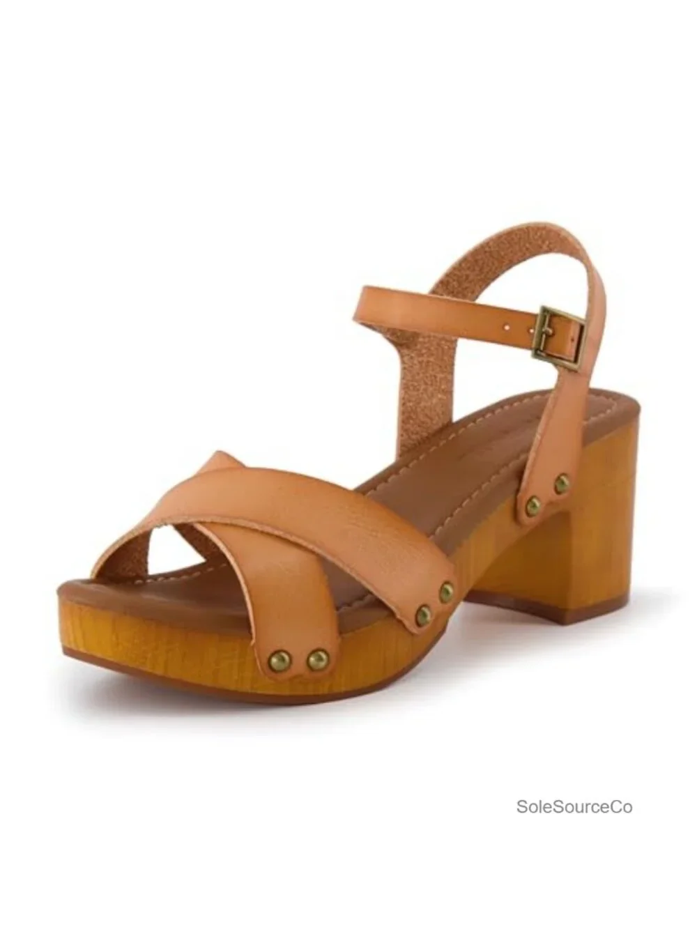 Faux Wooden Heel Platform Sandals with Chunky Heels Wide Widths